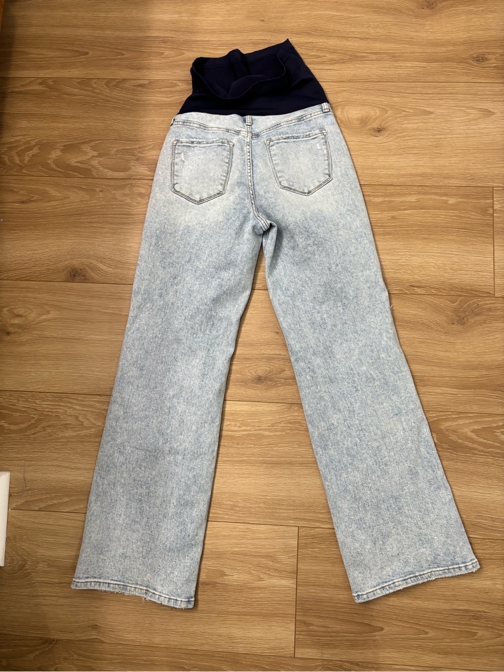 Pinkblush Light Blue Distressed Wide-Leg Maternity Jeans - Picture 3 of 4